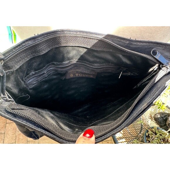 Vintage B Young Blue Leather Crossbody Handbag Pockets Lined Pocketbook Clutch - Picture 4 of 9